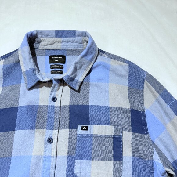 Quicksilver Men’s Flannel Shirt Large Blue/Gray Plaid 100% Cotton - Picture 1 of 9